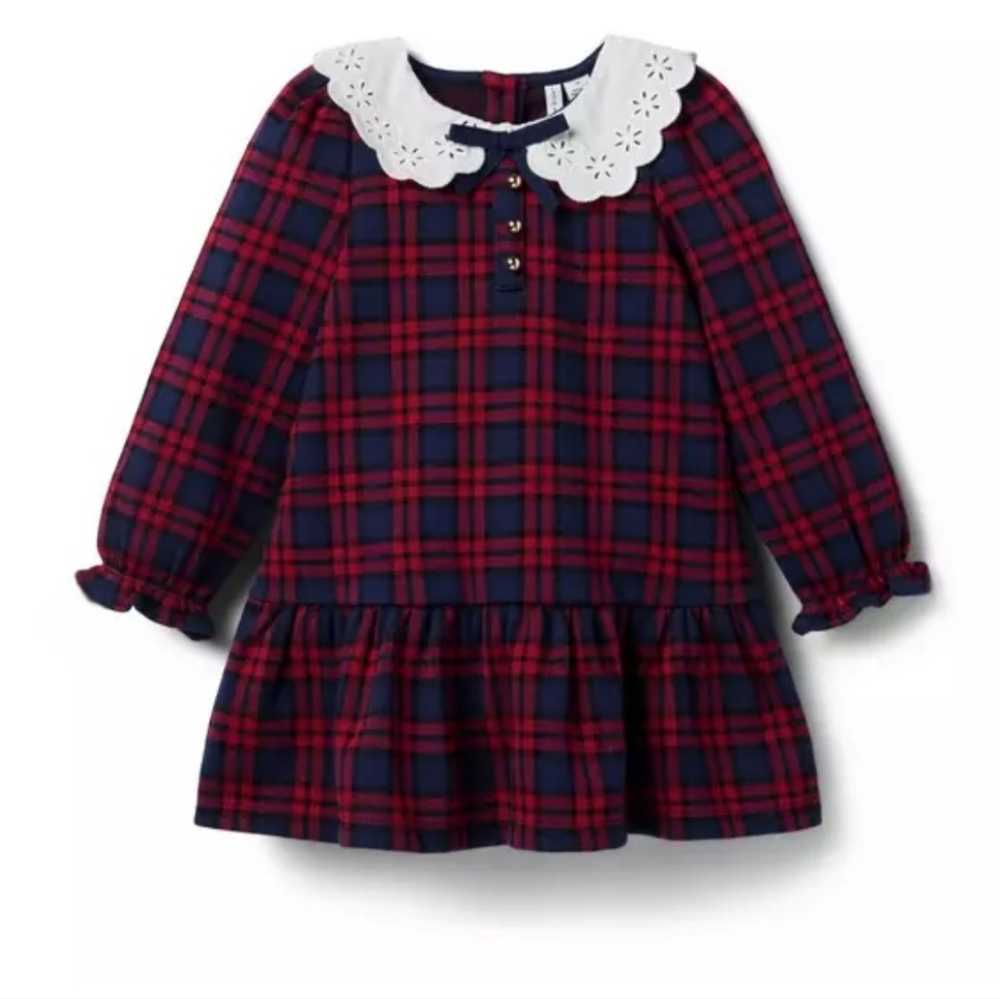 Janie and Jack 2in1 Tartan Plaid Drop Waist Eyelet Dress +Matching Leggings Sz 5